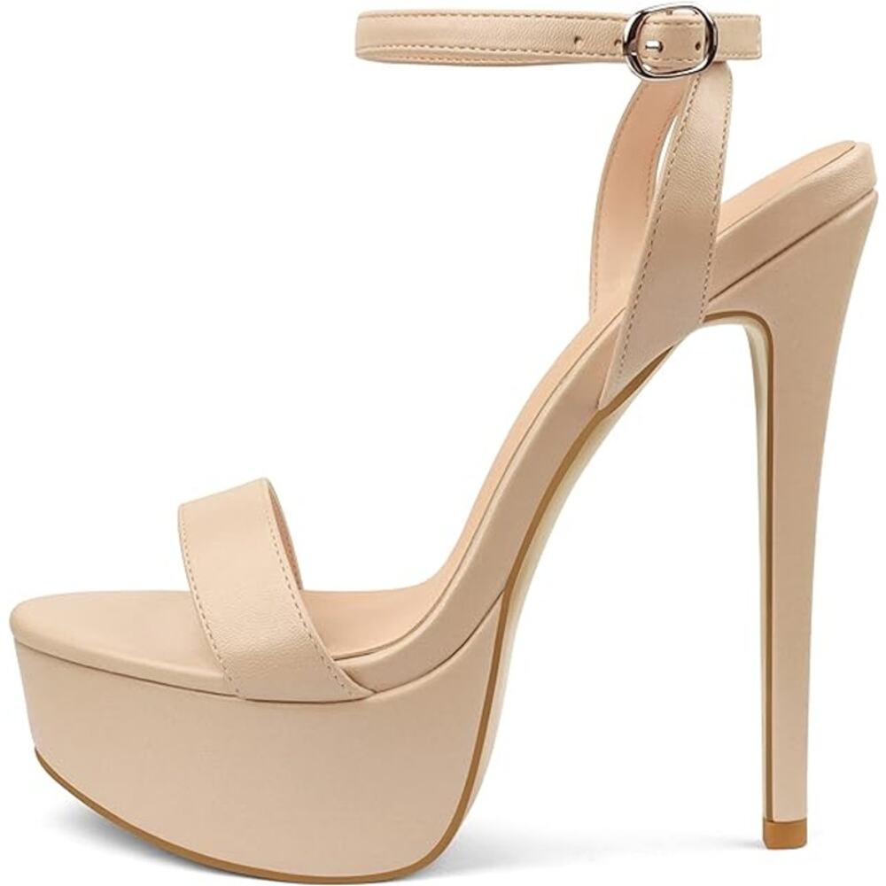 Merumote Womens Size 6.5 Tan 6" Platform Heel Open Toe Ankle Strap Sandal Shoes